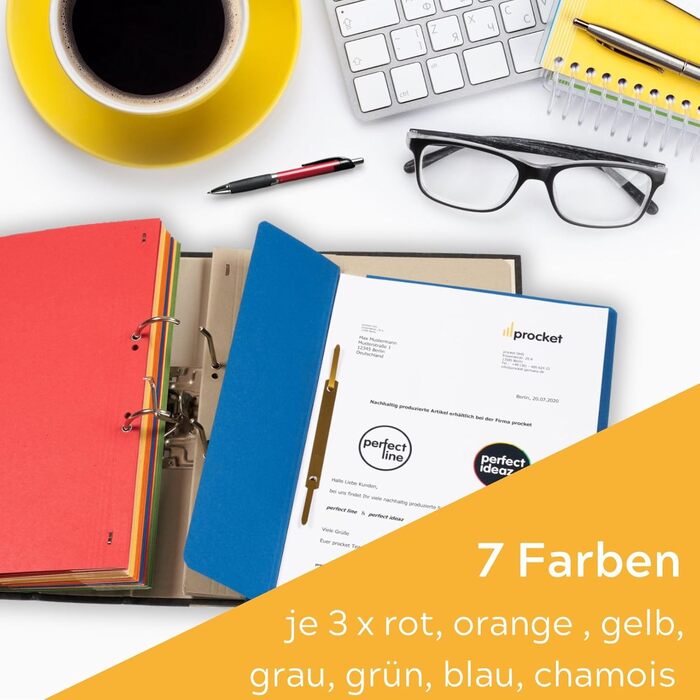 Папка-регістратор з люверсами DIN A4, 250 г/м перероблений картон, 7 кольорів (по 3 кожного), обкладинки, сертифікована Blue Angel, екологічно чиста, зроблена в Німеччині, 21