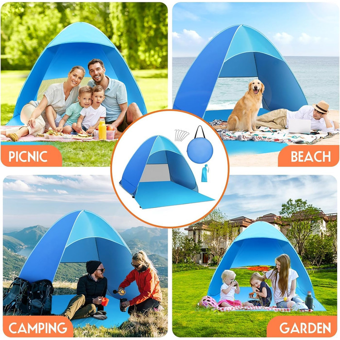 Розкладний пляжний намет, пляжний намет для 3-5 осіб, захист від ультрафіолету UPF 50, великий намет 200 см x 165 см x 130 см, розкладний пляжний намет, від TARENT
