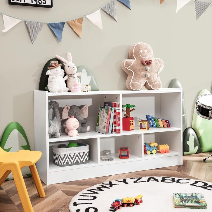 Дерев&39яна дитяча полиця DREAMADE, книжкова шафа для зберігання іграшок для дітей, полиця для іграшок для дитячої кімнати, ігрової кімнати та дитячого садка, 111 x 30 x 61,5 см (біла)