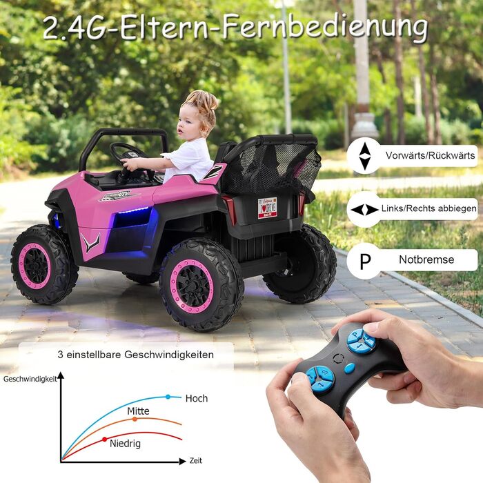 Дитячий 2-місний електромобіль DREAMADE 12V, електромобілі з пультом дистанційного керування 2,4 ГГц, музикою, фарами та USB, елек