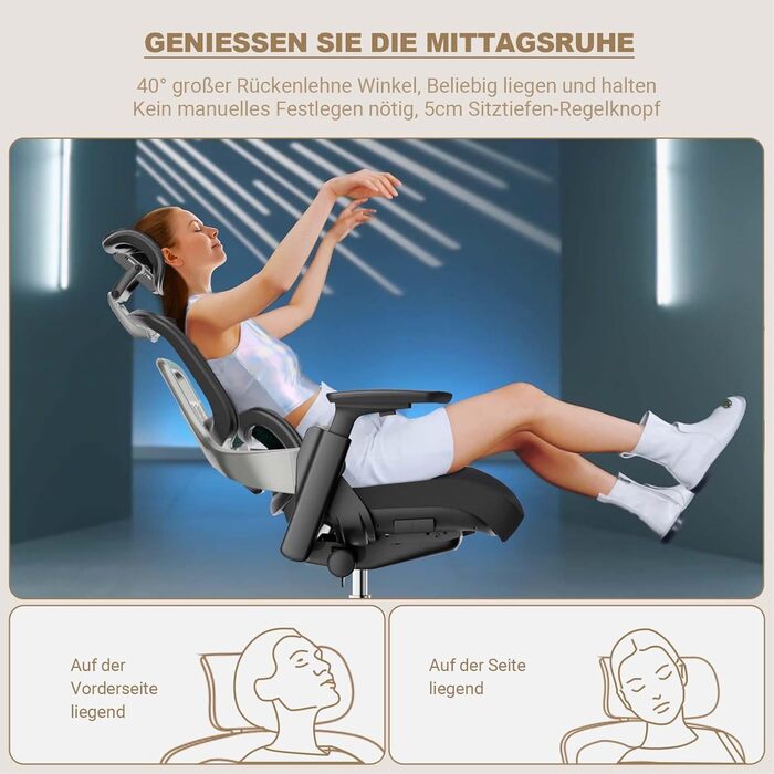 Офісне крісло ReliefBack Master 200 кг Переможець ергономічного тесту Синхронне регулювання 5-позиційна регульована спинка Регульована глибина сидіння 4D підлокітники Офісне крісло з 3D підголівником, чорне (ReliefBack Master)