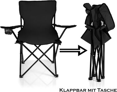 Складаний стілець Кемпінговий стілець Рибальський стілець з тримачем для напоїв та сумкою для перенесення - Складаний рибальський стілець - Складаний стілець Садовий стілець Складаний стілець Крісло для відпочинку Рибальський стілець Складаний Чорний, 2 ш