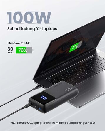 Вт 25000 мАг Powerbank Невеликий, але міцний телефон і ноутбук Зовнішні батареї мобільного телефону USB C Вхід і вихід, сумісний з MacBook Pro Surface Go iPad Air iPhone 16 15 14 Pro Max Steam Deck тощо, 100