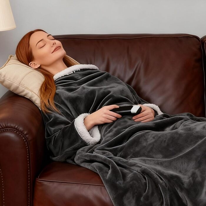 Підігріта ковдра, портативна підігріта ковдра з рукавами та кишенею для ніг з 6 регульованими налаштуваннями температури, автоматичним вимкненням через 2-10 годин, швидким розігрівом, ідеально підходить як подарунок для родини та