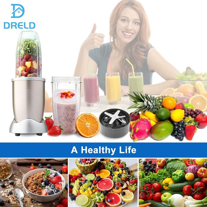 Запасні частини блендера DRELD з 5 предметів, сумісні з блендером NutriBullet Juicer 600 Вт/900 Вт, з кухлем 132 унції, 1запасним лезом екстрактора, 2гумовими ущільнювачами, 1щіткою, аксесуарами Nutribullet