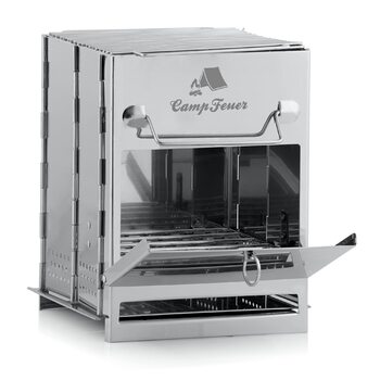 Складаний гриль з нержавіючої сталі CampFeuer 22 x 20,5 x 27 см Складаний гриль Кемпінговий гриль для походів та використання на свіжому повітрі Складаний портативний гриль, портативний кишеньковий гриль, сріблястий кемпінговий гриль