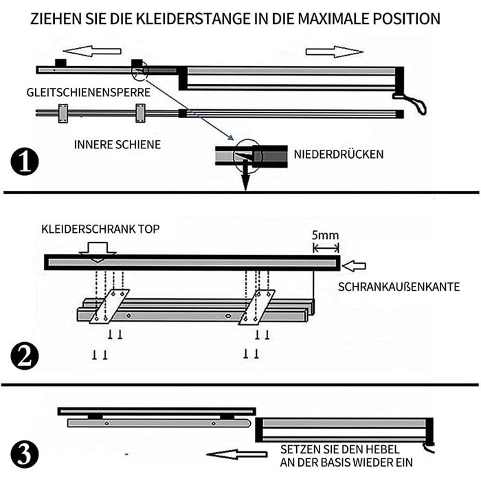 Висувна вішалка для одягу, компактна вішалка для штанів, тримач для штанів високої вантажопідйомності для шафи, висувна вішалка для одягу, висувна вішалка для одягу з функцією штовхання та висування (300 мм/11,81 дюйма)