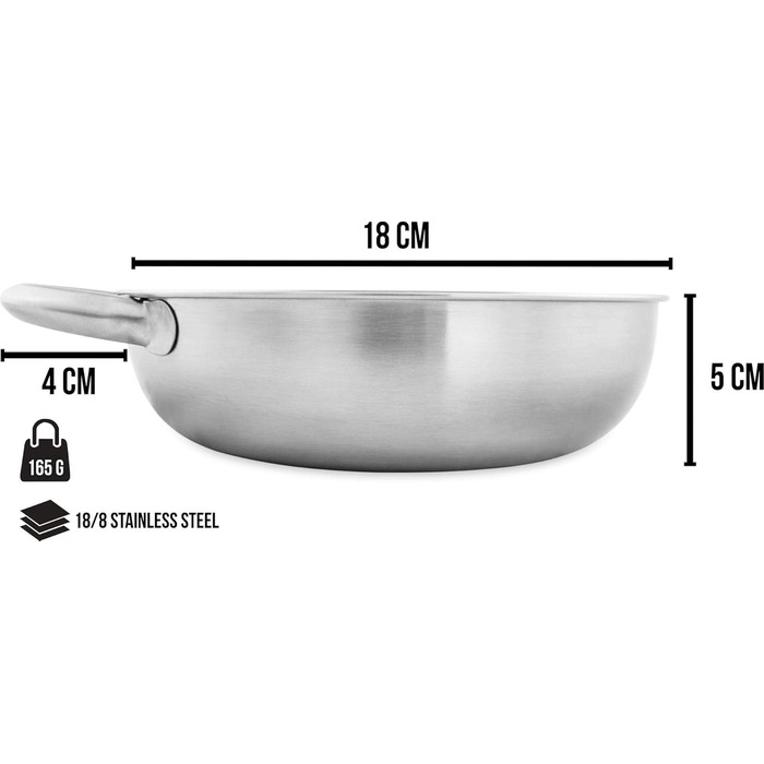 Тарілка/миска з нержавіючої сталі 18/8 з ручкою для активного відпочинку на свіжому повітрі - 18 x 5 см - місткість 1 літр, стійка до іржі, набір з 1, 2 або 4 шт. , колір 4 особи, 4 особи, 18 x 5 см