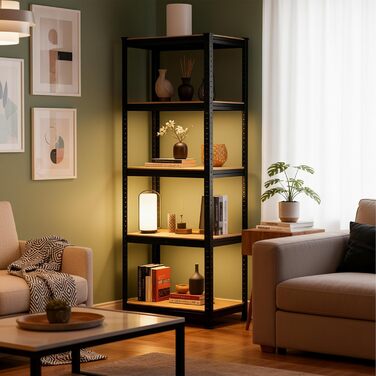 Міцний стелаж Relaxdays, ВxШxГ 180 x 60 x 30 см, 875 кг, 5 полиць, полиця для зберігання в підвалі, вставного типу, чорний/коричневий