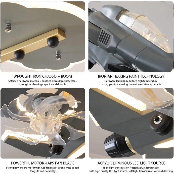 Тихий вентилятор лампа мультфільм літак стельові вентилятори з легким вертольотом модель світлодіодна регульована 6 швидкість вітр