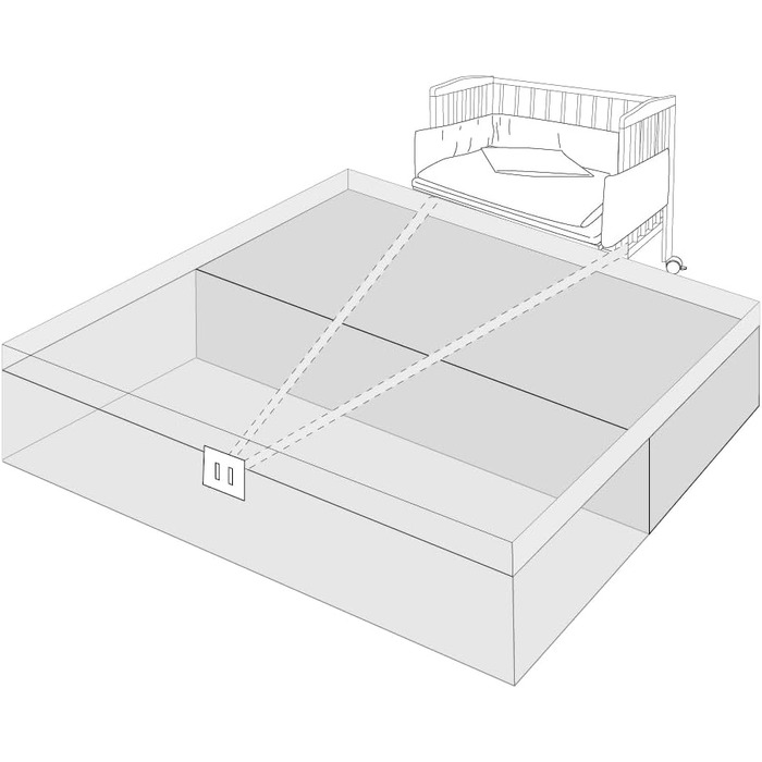 Дитяче ліжечко Waldin з матрацом та тканиною, регульована висота, велика спальна зона 90x55 см, біле лаковане, колір зірки/сіре дерево