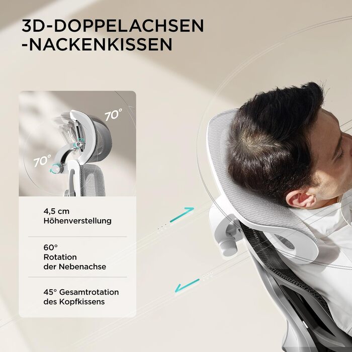 Ергономічне офісне крісло Hbada E3 Air з 3-зонною динамічною поперековою підтримкою, стілець для роботи з 3D-регульованим підголівником, 3D-регульованими підлокітниками, сірий колір E3 Air