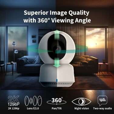 2K Indoor Security Camera E1, Pan & Tilt, HomeKit Secure Video, Two-Way Audio, Night Vision, Tracking People, Wi-Fi 6, Supports HomeKit, Alexa, Google Home, SmartThings, IFTTT, 2K Indoor Security Camera E1, Pan & Tilt, HomeKit Secure Video, Two-Way Audio,