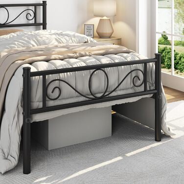 Каркас ліжка Yaheetech 90 x 200 см Металеве ліжко з рейковою основою Односпальне/двоспальне ліжко для гостей Дитяче ліжко з узголів&39ям для спальні Гостьова кімната Чорний колір 90 x 200 см
