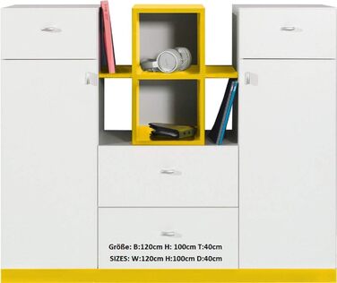 Ліжко-горище/двоярусне ліжко, композиція MOBI System 20 з письмовим столом і шафою. Комплект дитячих меблів. (білий/жовтий)