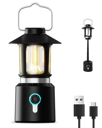 Телескопічний акумуляторний кемпінговий ліхтар, акумулятор 8000 мАг, світлодіодний кемпінговий ліхтар з 3 колірними температурами, плавне затемнення, подвійне джерело світла, суперяскравий ретро-кемпінговий ліхтар для кемпінгу, саду, походів, надзвичайних