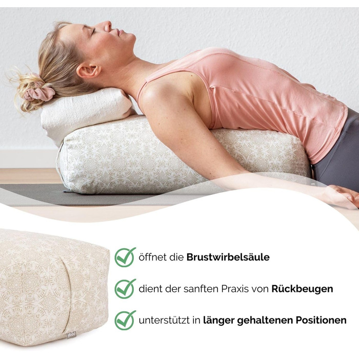 Подушка для йоги Бодхі САЛАМБА Колекція Махараджа Прямокутна подушка для йоги Бавовняний чохол, який можна прати, з наповнювачем зі спельти Аксесуар для відновлювальної та Інь-йоги Мадурай/екрю