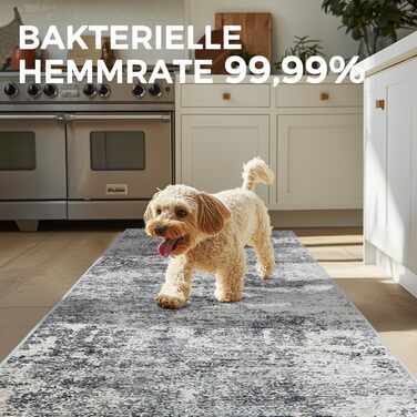 Килимок для дверей TOPICK, що миється, для приміщень і вулиці, сучасний абстрактний килим, тонкий антибактеріальний складний нековзний килимок для вхідних дверей, кухні, патіо, коридору, спальні, 90x150 см, сірий, абстрактний сірий, 90 x 150 см (прямокутн