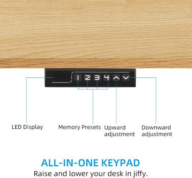 Електричний стіл Soges з регулюванням висоти та функцією пам&39яті для чотирьох індивідуальних варіантів висоти, перевірено TV, міцний сталевий каркас для офісу та дому, 60 x 140 см, тик