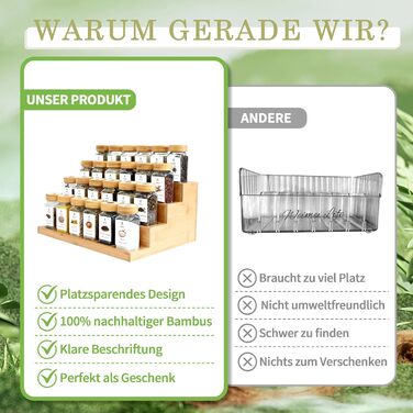 Квадратні банки для спецій з бамбуковою підставкою для спецій 2-в-1 (FCM) 24 банки для спецій по 120 мл, набір підставок та банок для спецій, 120 етикеток, компактний кухонний органайзер SAEIV-Bois massif bambou-24X120ml