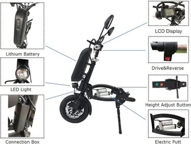 Насадка для електричного ручного велосипеда, 250 Вт, комплект для переобладнання електричних інвалідних візків з електричним ударом, легко регулюється висота для самохідних інвалідних візків та транспортерів