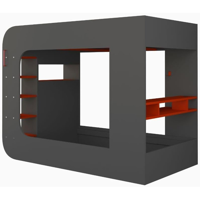 Дитяче двоярусне ліжко з ігровим столом в антрацитовому та червоному кольорах