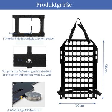 Панель Автомобіль 58см * 36см Molle Спинка сидіння Організатор спинки заднього сидіння Тактичне зберігання Абс Пластик Екологічно