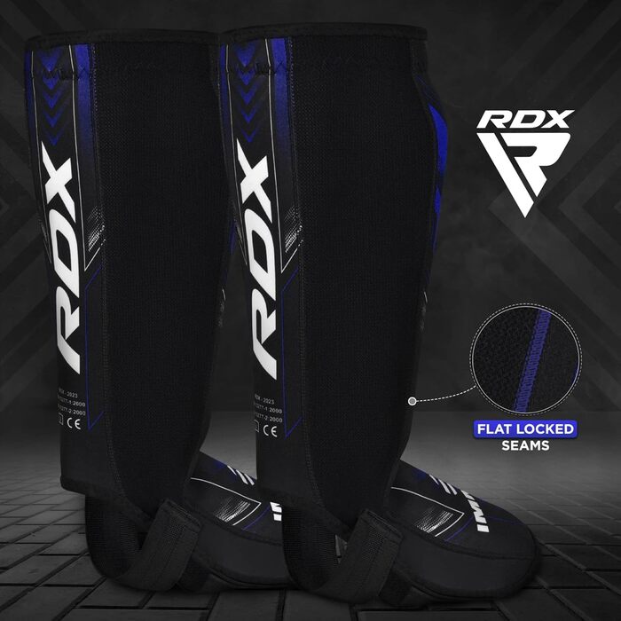 Щитки для гомілок RDX IMMAF для кікбоксингу, захисні накладки на підйомники для боксу, бойових мистецтв, ММА, спарингу, захист ніг для чоловіків та жінок, спорядження для кікбоксингу, синій розмір S