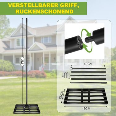 Гребінь для вирівнювання газону Rasenrechen 45x25 см з регульованою ручкою 2 м та системою обертання, зручний та економічний інструмент для вирівнювання газону на подвір'ї, в саду та на гольф-полі