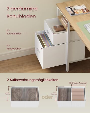 Комп&39ютерний стіл, офісний стіл, письмовий стіл, з 3 полицями, 2 шухлядами, 160 x 60 x 76 см, для офісу, вітальні, сучасний стиль, натуральний дуб-хмарно-білий LWD105YD01 160 x 60 см Натуральний дуб перлинно-білий