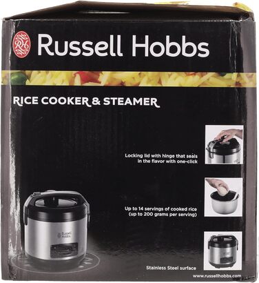 Рисоварка Russell Hobbs Переможець тесту 1,2 л включно Вставка для пароварки з відкидною кришкою Aroma (функція підтримки тепла, каструля з антипригарним покриттям, рисова ложка та мірна чашка, нержавіюча сталь) 27080-56 Рисоварка з пароваркою Одинарна