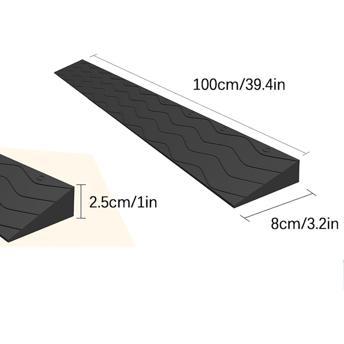 Пандус для інвалідного візка Пороговий пандус вільного монтажу, пандус для інвалідного візка, універсальний нековзний дверний поріг, дверний поріг для інвалідного візка сходи (розмір 100x8x2,5 см (39,4x3,1 дюйм))