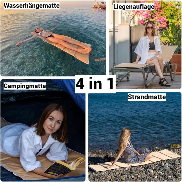 Пляжний килимок StarK 4-в-1, водний гамак для басейну та пляжу - Складаний кемпінговий килимок для сну 190 см x 60 см - М&39яка подушка для садового шезлонга - Зручна подушка для шезлонга (бежево-пісочний, 2 шт.) Бежевий, 2 шт.