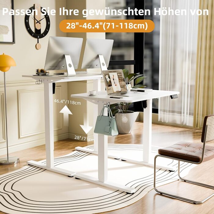 Електричний стіл з регульованою висотою 80x60 см (31,5&39x23,6&39), Стіл з регульованою висотою зі зрощеною стільницею (білий каркас біла стільниця) 80 x 60 см, білий