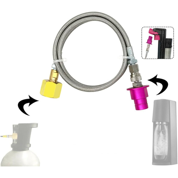 Адаптер CO2 для машини з газованою водою Швидке підключення шланга Пряме підключення від бака CO2 до машини для газованої води, сумісний з машиною Terra Art Gaia Duo Aqua Fizz, яка використовує рожевий циліндр CO2