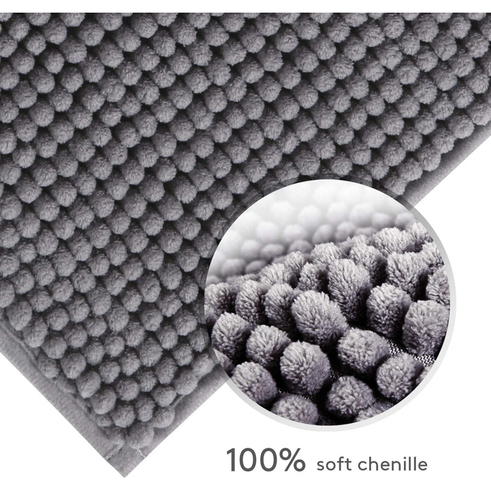 Нековзний килимок для ванної кімнати Lifewit 50x80см Килимок для ванної кімнати з мікрофібри синельного кольору Сірий Сірий 80 x 5