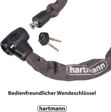 Ланцюговий замок Hartmann 120 см, замок для мотоцикла/велосипеда, захист від свердління та злому, ідеально підходить для використання в дорозі, відповідає найвищим стандартам безпеки, товщина ланцюга 9,5 мм