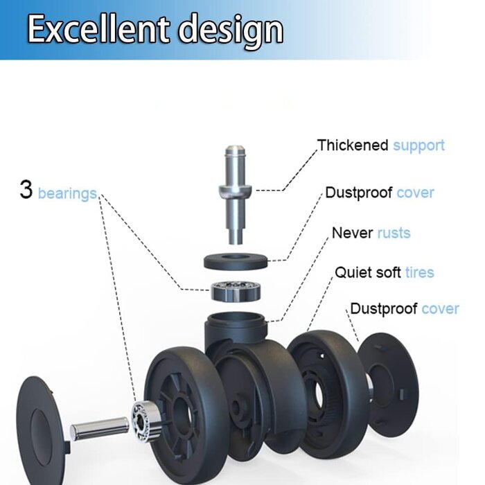 Коліщатка для офісних крісел, ролики для твердої підлоги 11 мм для офісних крісел, комплект із 5 змінних роликів, ролики для офісних крісел, гумові ролики для офісних крісел для килимових, паркетних та плиткових підлог, ролики для офісних крісел 75 мм до 