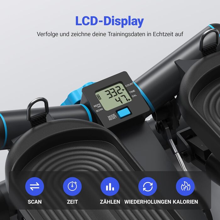 Степер MERACH 2-в-1 для домашнього використання, тихий міні-степер 150 кг з РК-монітором, степер з гойдалками вгору-вниз з силовими канатами для тренування ніг/рук/сідниць, фітнес-вправи для домашнього офісу, синьо-чорний