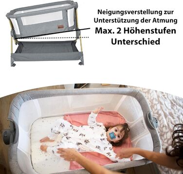 Приліжкове ліжечко Baby Comfortly з колесами Складане та регульоване по висоті (5 рівнів), дихаюче, підходить від 0 місяців до 9 кг, в комплекті матрац, простирадло та сумка не потрібно збирати (колір дерева)
