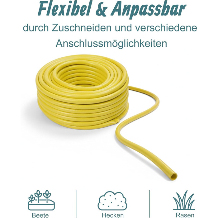 Шланг садовий Relaxdays, різної довжини, універсальний водопровідний шланг 1/2, стійкий до УФ-випромінювання та погодних умов, PP, жовтий 50 м