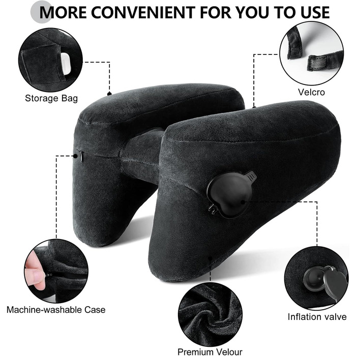 Подушка Sunany Neck Pillow Airplane with Hood, Travel Pillow for Air Travel and Car, Inflatable and Comfortable Travel Neck Pillow Adults, Supports Head, Neck and Chin - Black