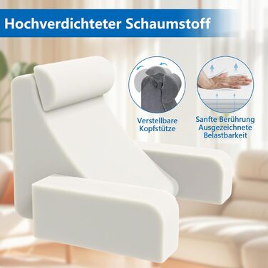 Подушка для спини, подушка для читання для ліжка та дивана зі знімними підлокітниками та підголівником, підтримка спини для дорослих, клиноподібна подушка з чохлом, який можна прати, подушка для спини для читання/гри/перегляду телевізора, сіра