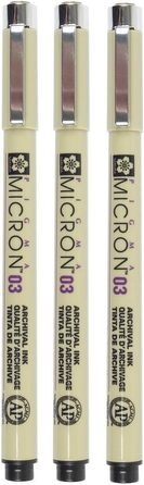 Пігментна підводка Sakura Pigma Micron No.03, 0,35 мм, чорна, 3 упаковки