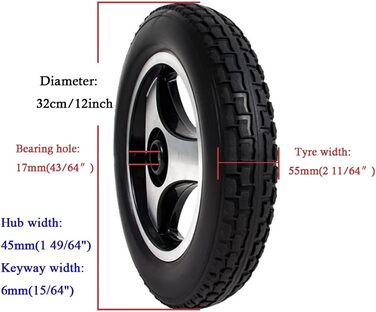 Дюймове заднє колесо для інвалідного візка, електричні аксесуари для інвалідних візків для людей похилого віку, ненадувні, нековзні колеса/чорні/12 дюймів, 12-