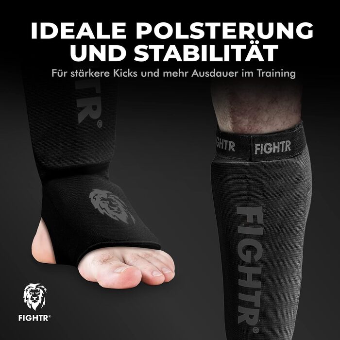 Щитки для гомілок FIGHTR - з ідеальною посадкою та ідеальною підкладкою Захист гомілок для ударів ногами в кікбоксингу, ММА, муай-тай та інших бойових мистецтвах, повністю чорний колір M