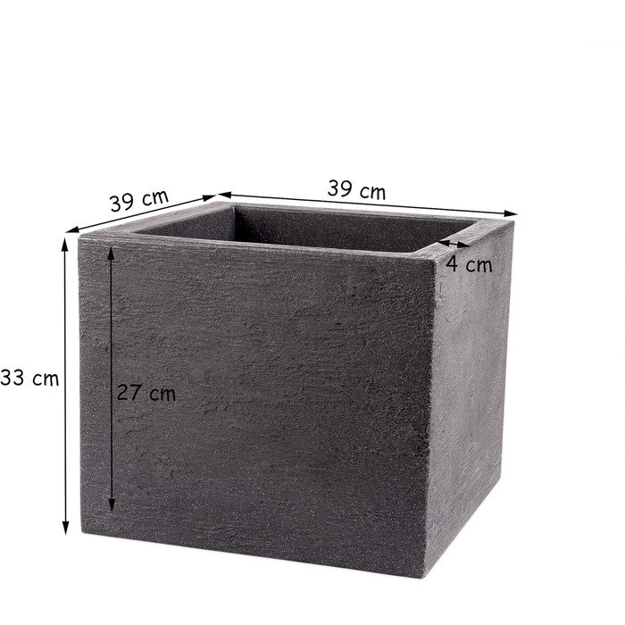 Набір з 2 рослинних горщиків BigDean, 39x39 см - гранітний вигляд антрацитового кольору - для використання на вулиці - XXL рослинний горщик, квітковий горщик, квітковий горщик для патіо та балкону 39 x 39 см (2x)