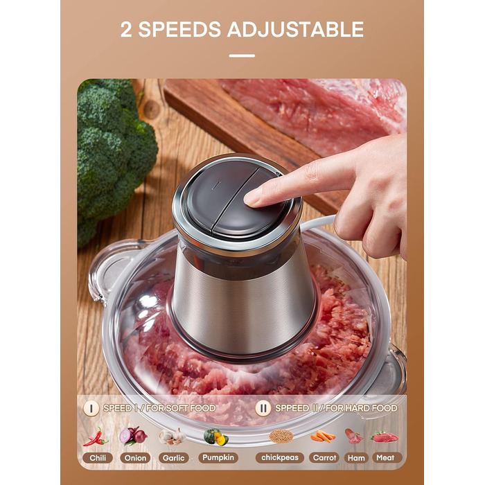 Подрібнювач кухонний електричний, 350 Вт, з 2-ма швидкостями, чашею з нержавіючої сталі об'ємом 2,5 л, 4 ножами з нержавіючої стал