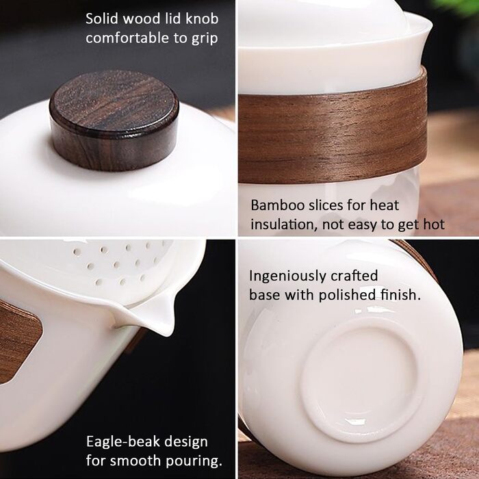 Порцеляновий набір для чайної церемонії Гунфу, портативний керамічний чайник, міні-набір для подорожей Все в одному, для дому, подарунка, кемпінгу, пікніка, офісу, бізнесу та готелю