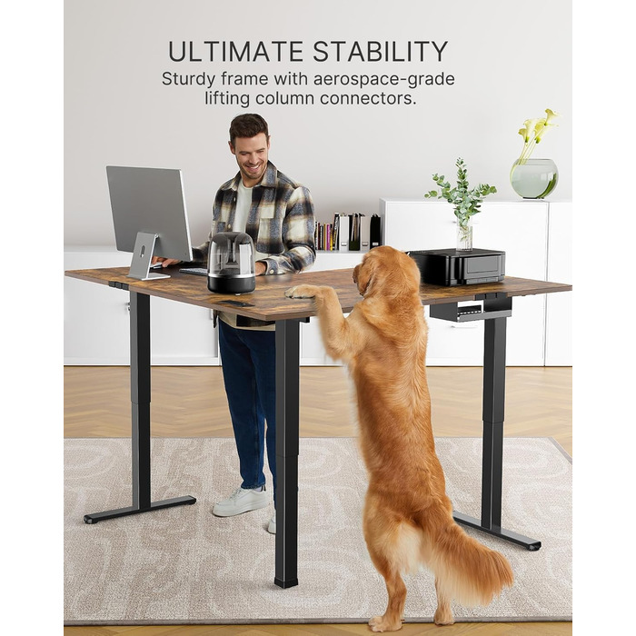 Стіл Marsail для роботи стоячи, регульований по висоті, з електричною розеткою 10,2 см, L-подібний електричний стіл для роботи стоячи з гачком для навушників, стіл для роботи стоячи для домашнього офісу, стабільна робоча станція для письма, рустикальний д